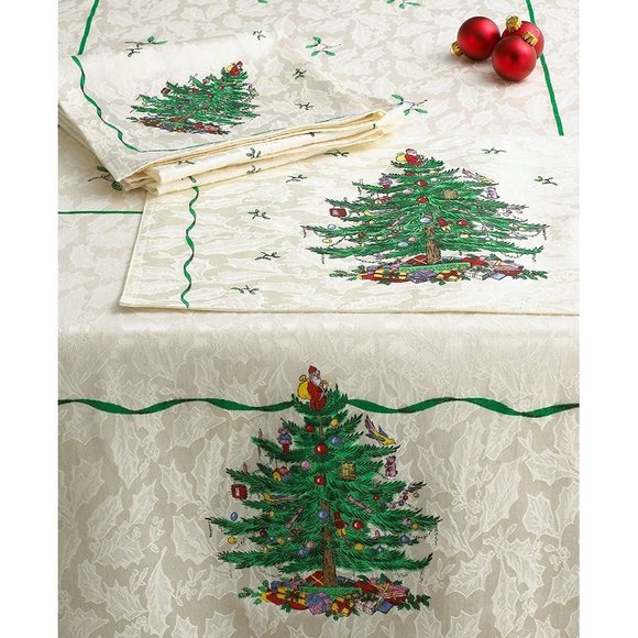8 brand new Spode Christmas Tree Fabric Napkins w/ GREEN Trim - Picture 6 of 10